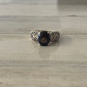 Vintage Judith Jack Silver Marcasite Smokey Quartz Statement Ring.